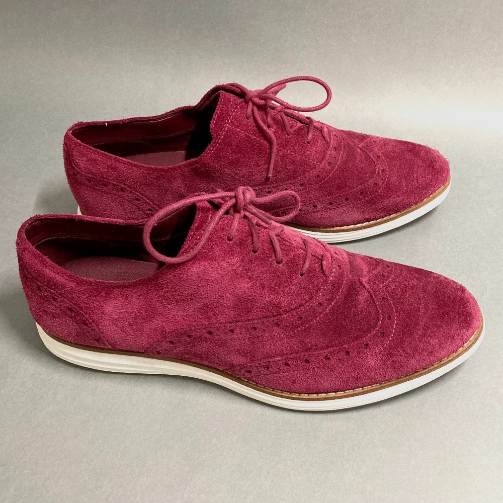 Cole Haan Lunargrand maroon suede wingtip oxford brogues